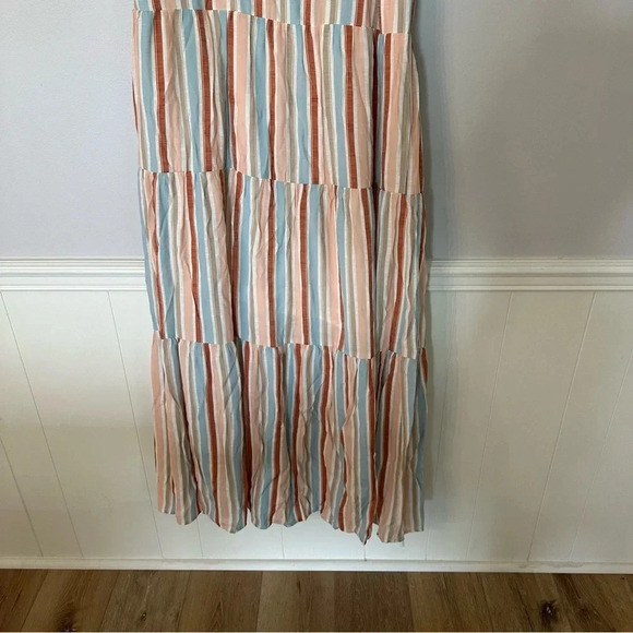 LC Lauren Conrad Women’s Multi Striped Tie Shoulder Tiered Maxi Dress Sz L GUC - Picture 4 of 9